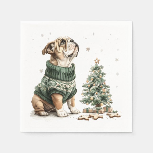 Christmas English Bulldog Christmas Tree Napkin (Front)