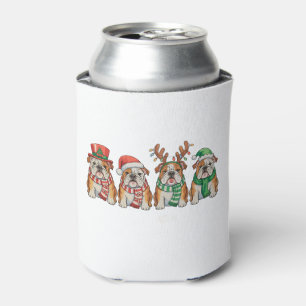 Christmas English Bulldog Dog Santa Hat Reindeer Can Cooler