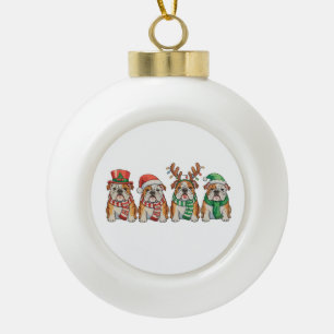 Christmas English Bulldog Dog Santa Hat Reindeer Ceramic Ball Christmas Ornament
