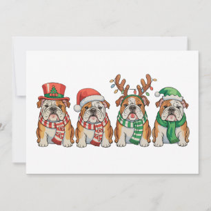 Christmas English Bulldog Dog Santa Hat Reindeer Holiday Card