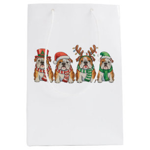 Christmas English Bulldog Dog Santa Hat Reindeer Medium Gift Bag