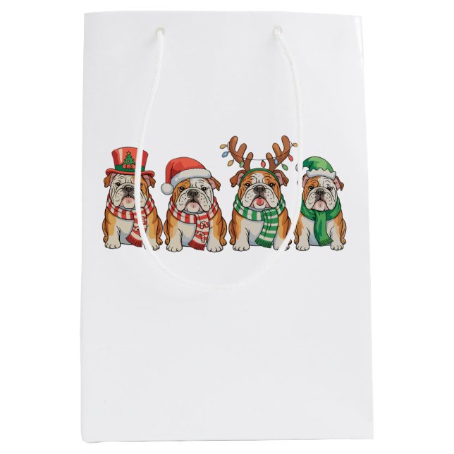 Christmas English Bulldog Dog Santa Hat Reindeer Medium Gift Bag (Front)