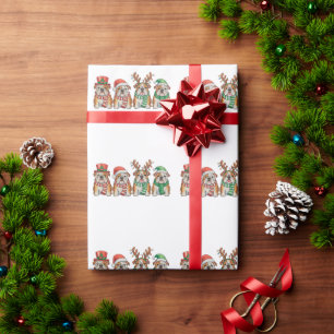 Christmas English Bulldog Dog Santa Hat Reindeer Wrapping Paper