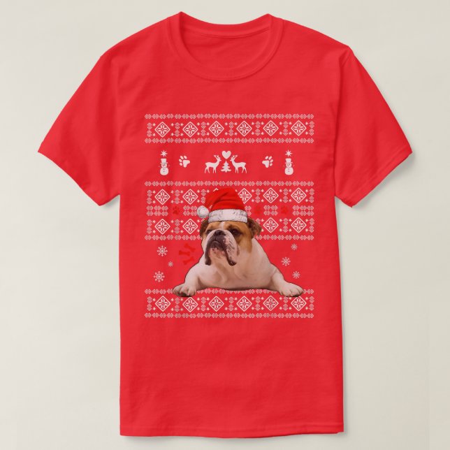 Christmas English Bulldog In Santa Hat Xmas Ugly S T-Shirt (Design Front)