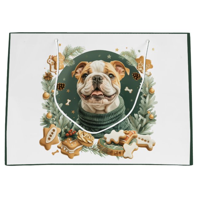 Christmas English Bulldog Large Gift Bag (Front)