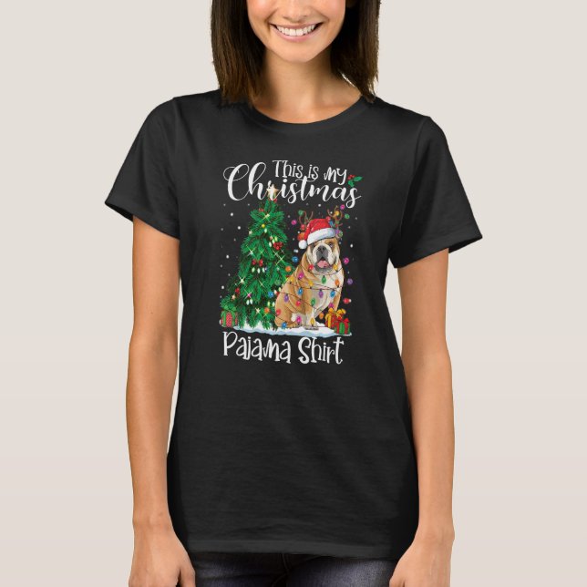 Christmas English Bulldog Pajama Dog Xmas T-Shirt (Front)