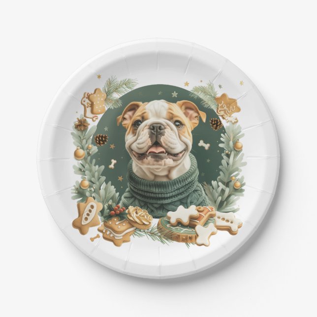 Christmas English Bulldog Paper Plate (Front)
