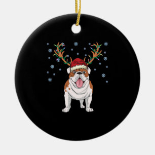Christmas english bulldog reindeer dog ceramic tree decoration