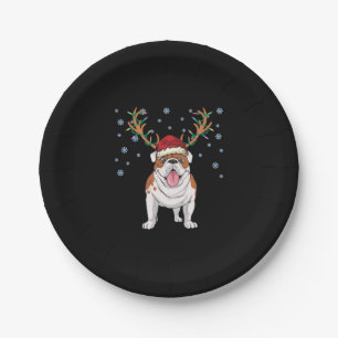 Christmas english bulldog reindeer dog paper plate