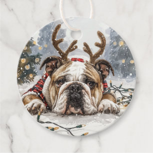Christmas English Bulldog Reindeer Favour Tags