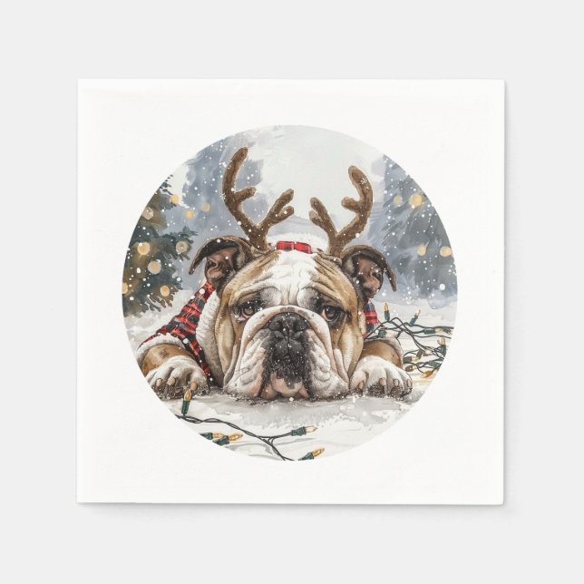 Christmas English Bulldog Reindeer Napkin (Front)