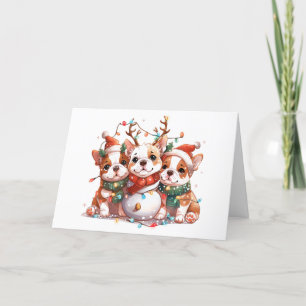 Christmas English Bulldog Reindeer Santa Holiday Card