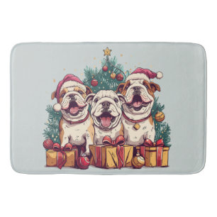 Christmas English Bulldog Santa Hats Bath Mat
