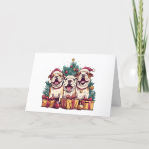 Christmas English Bulldog Santa Hats Holiday Card