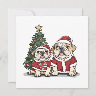 Christmas English Bulldog Santa Hats Holiday Card