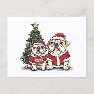 Christmas English Bulldog Santa Hats Holiday Postcard