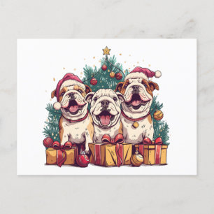 Christmas English Bulldog Santa Hats Holiday Postcard
