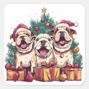 Christmas English Bulldog Santa Hats Square Sticker