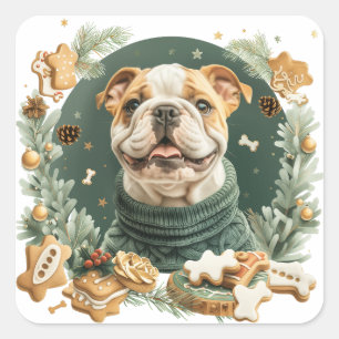 Christmas English Bulldog Square Sticker