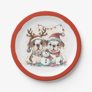 Christmas English Bulldogs Paper Plate