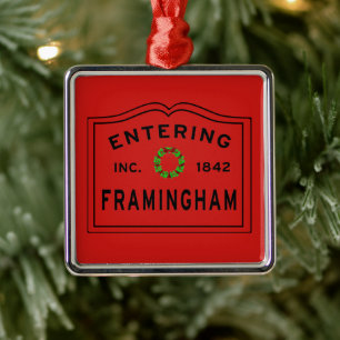 Christmas Entering Framingham, MA Metal Tree Decoration