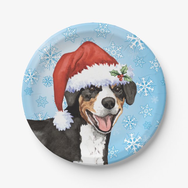 Christmas Entlebucher Mountain Dog Paper Plate (Front)