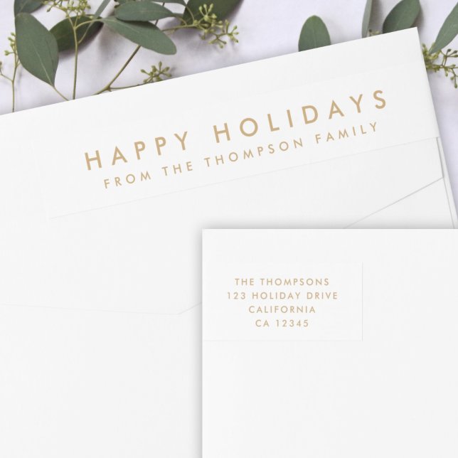 Christmas Envelope Address Labels | Happy Holidays (Personalize your christmas envelopes with these simple elegant holiday address wrap around labels)