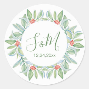 Christmas Envelope Seal, Greenery & Berries Classic Round Sticker