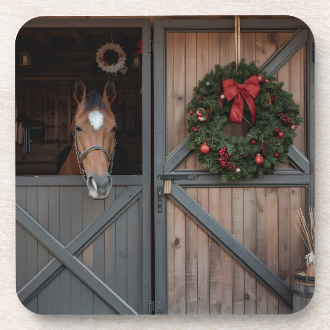 Christmas Equestrian Barn Coaster (Front)
