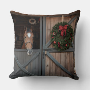 Christmas Equestrian Barn Pillow