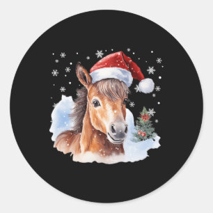 Christmas Equestrian Horse Santa Hat Animal Equest Classic Round Sticker