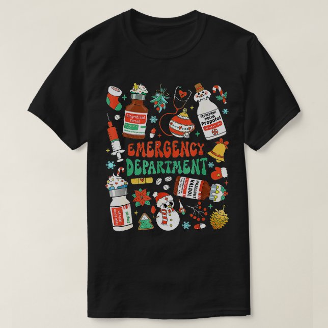 Christmas ER Nurse Emergency Department ER Ed Nurs T-Shirt (Design Front)