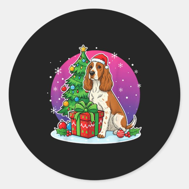 Christmas Er Spaniel Santa Hat Xmas Men Women  Classic Round Sticker (Front)