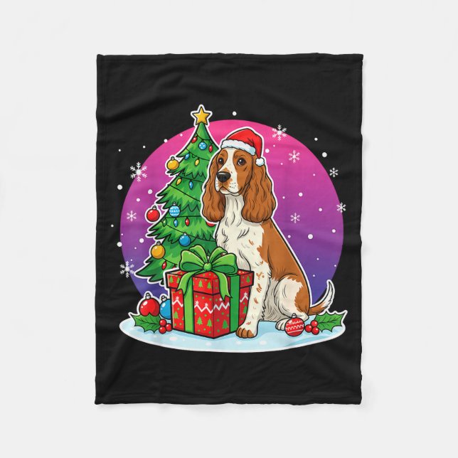 Christmas Er Spaniel Santa Hat Xmas Men Women  Fleece Blanket (Front)