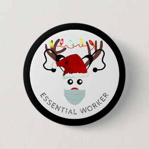 Christmas Essential Worker Reindeer In Face Mask 6 Cm Round Badge