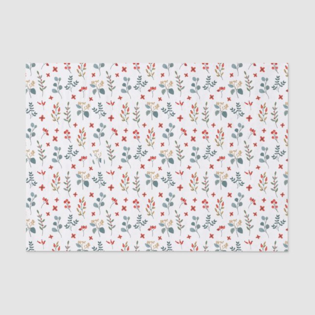 Christmas Eucalyptus Berry Foliage Floral Tissue Paper (Front)