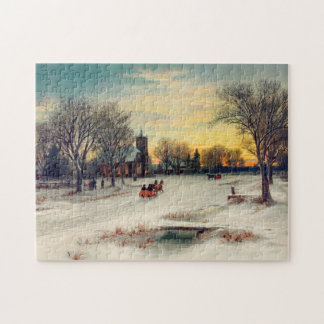 Christmas Eve 1885 W C Bauer Sleigh Ride to Church Jigsaw Puzzle