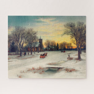 Christmas Eve 1885 W C Bauer Sleigh Ride to Church Jigsaw Puzzle