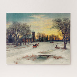 Christmas Eve 1885 W C Bauer Sleigh Ride to Church Jigsaw Puzzle