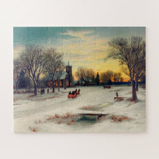 Christmas Eve 1885 W C Bauer Sleigh Ride to Church Jigsaw Puzzle