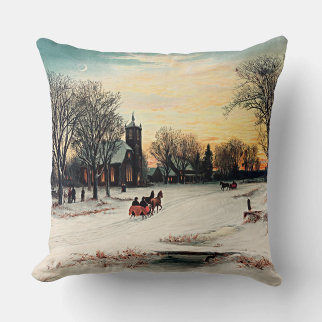 Christmas Eve, 1889, vintage painting, Cushion (Front)