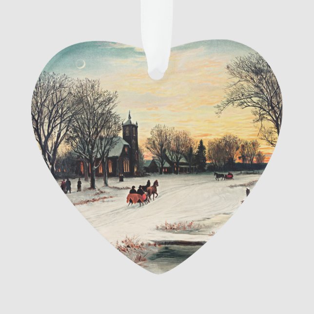 Christmas Eve, 1889, vintage painting, Ornament (Front)