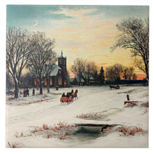 Christmas Eve, 1889, vintage painting Tile
