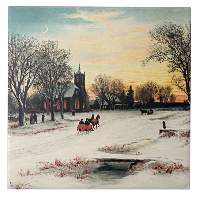 Christmas Eve, 1889, vintage painting Tile (Front)