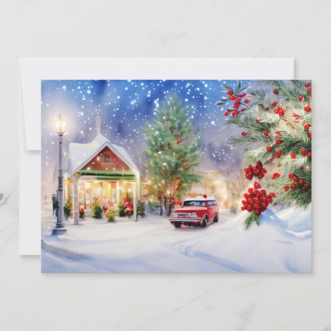 Christmas eve at corner store budget  holiday card (Front)