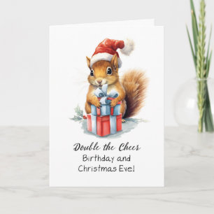 Christmas Eve Birthday Cute Watercolor Squirrel Card