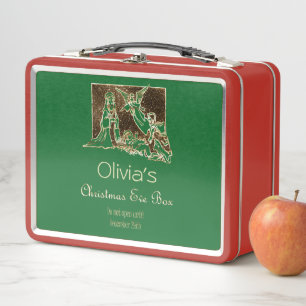 Christmas Eve Box Nativity Scene Red Green Gold