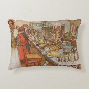 Christmas Eve by Carl Larsson, Vintage Holidays Decorative Cushion