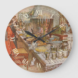 Christmas Eve by Carl Larsson, Vintage Holidays Large Clock