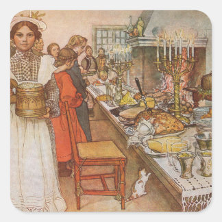 Christmas Eve by Carl Larsson, Vintage Holidays Square Sticker
